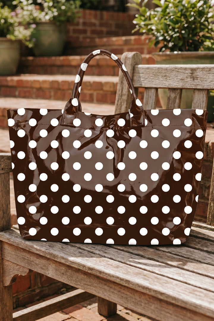 Color black Polka Dot Vinyl Glossy Tote Bag