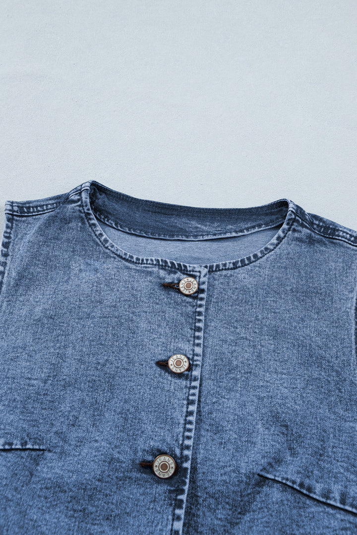 Ashleigh Blue Buttoned Front Slit Denim Vest