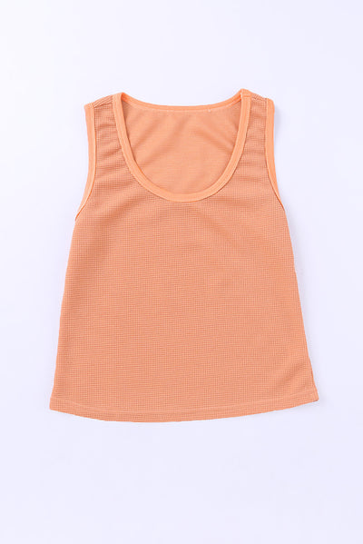 Pink Plain Waffle Knit U Neck Tank Top