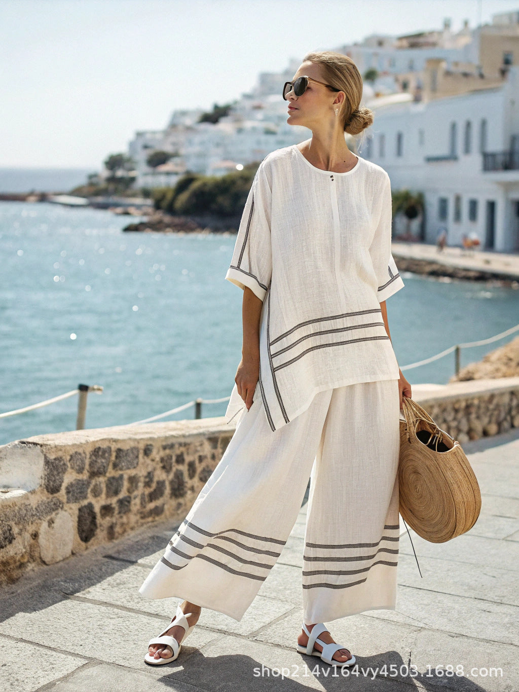 3D Print Batwing Sleeve Two-Piece Set – Loose T-Shirt &amp; Straight-Leg Pants