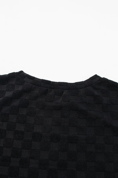 Black Solid Textured Thumbhole Sleeve Top