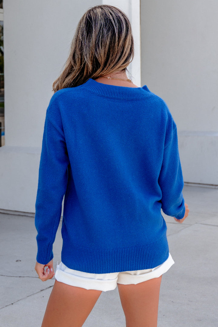 Sky Blue Drop Shoulder Long Sleeve Sweater