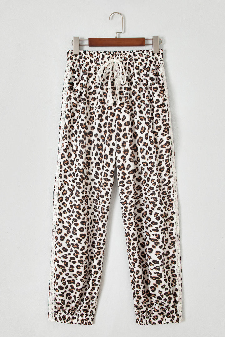 Black Leopard Print Ankle-Length Elastic Waist Pants