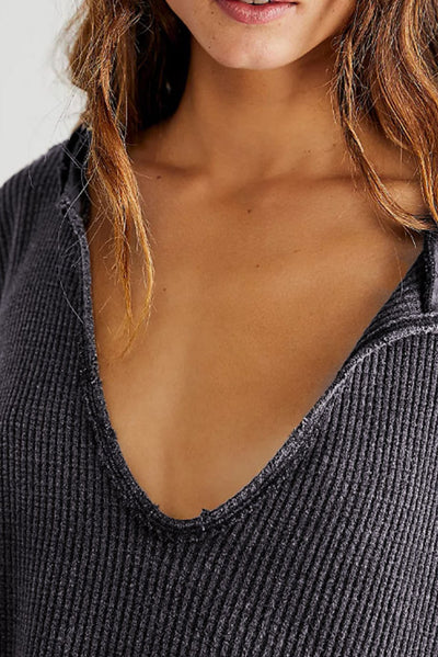 Gray Oversized Drop Shoulder Thermal Knit Top