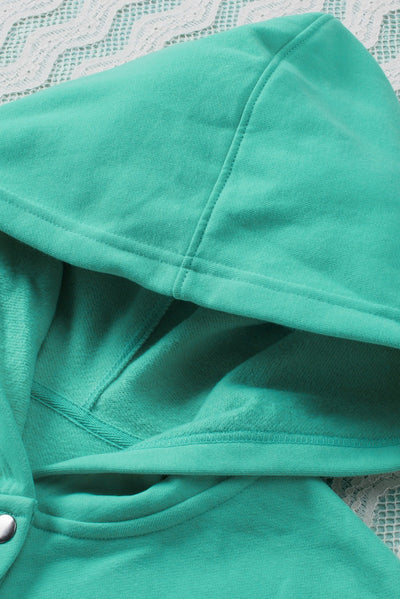 Turquoise Batwing Sleeve Pocketed Henley Hoodie