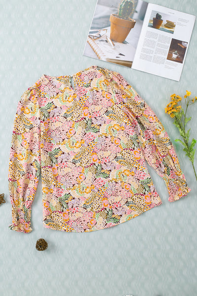 Yellow Puff Sleeve Floral Blouse