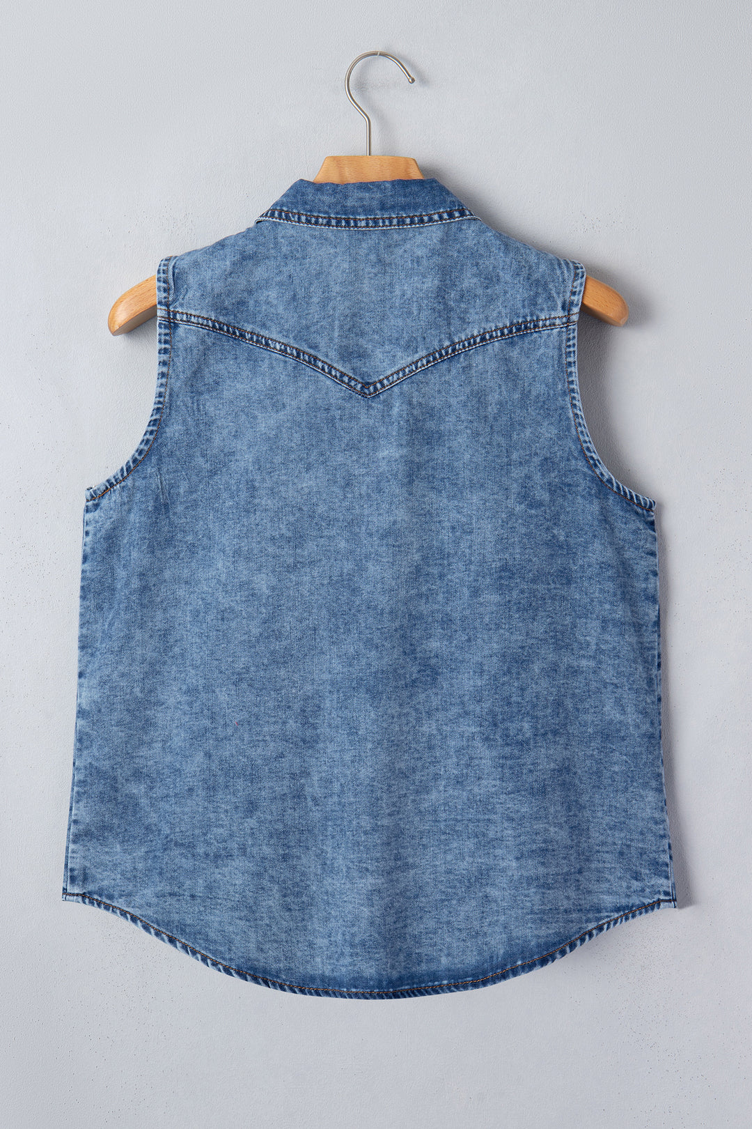 Dusk Blue Buttoned Front Collared Denim Sleeveless Top