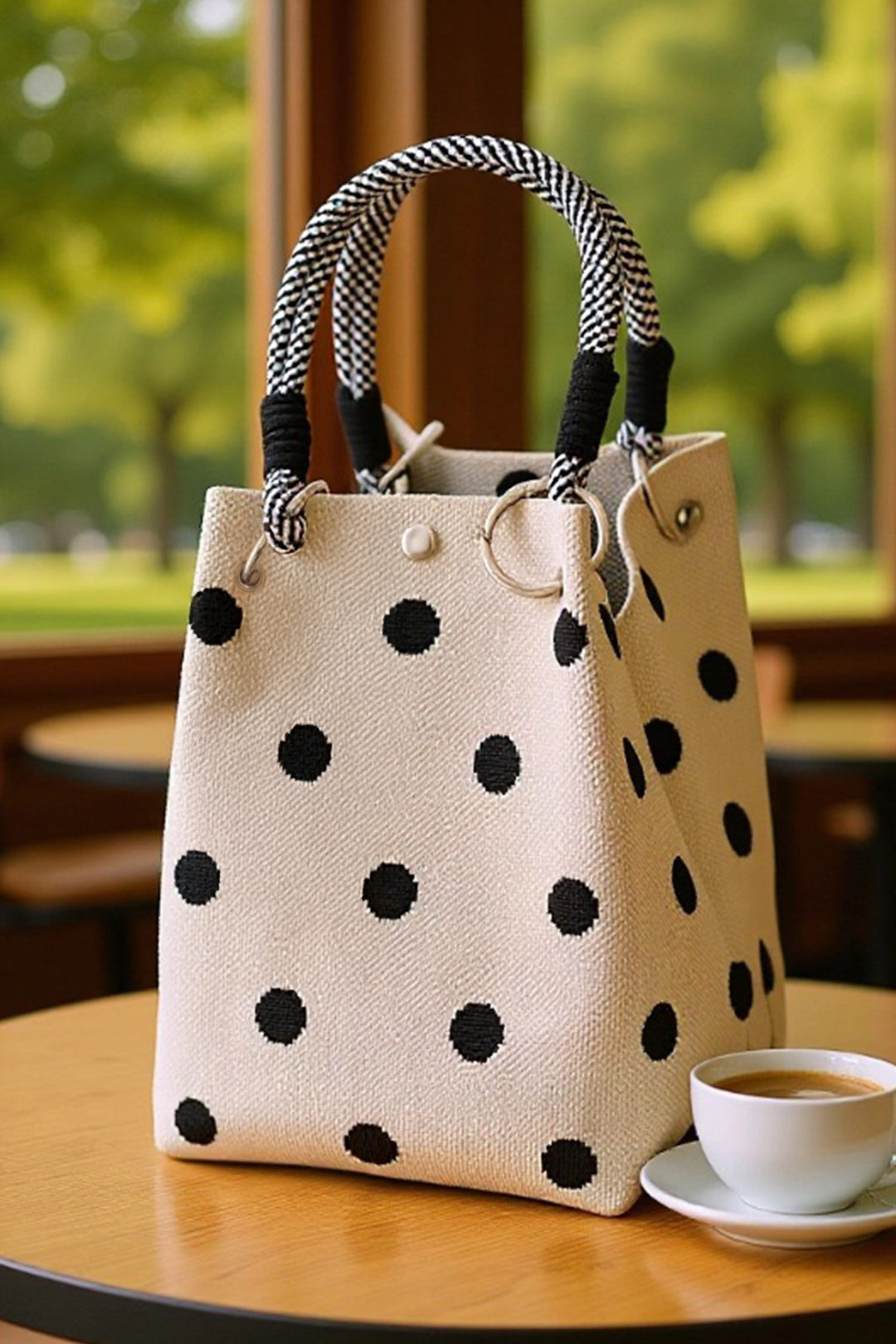 White Polka Dot Rope Handles Durable All Seasons Tote Bag