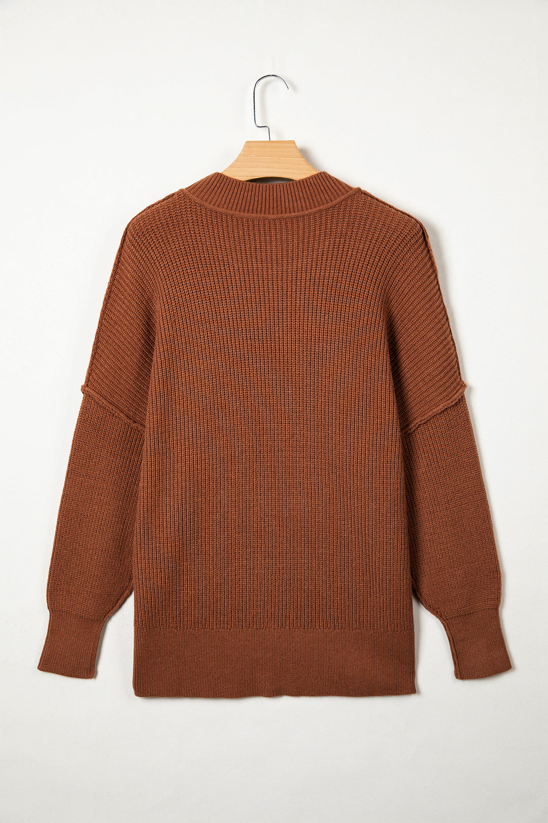 Chestnut Solid Color Mock Neck Oversized Tunic Sweater