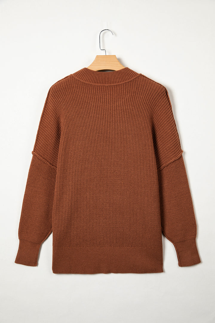 Chestnut Solid Color Mock Neck Oversized Tunic Sweater