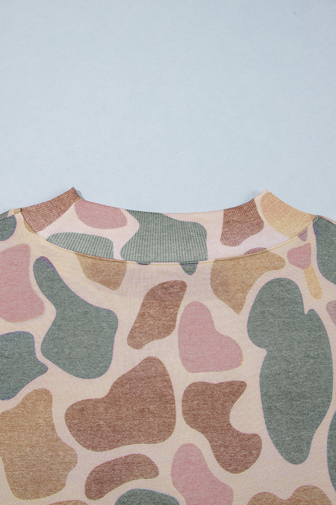 Multicolour Camo Print Ribbed Mock Neck Plus Size Sweatshirt