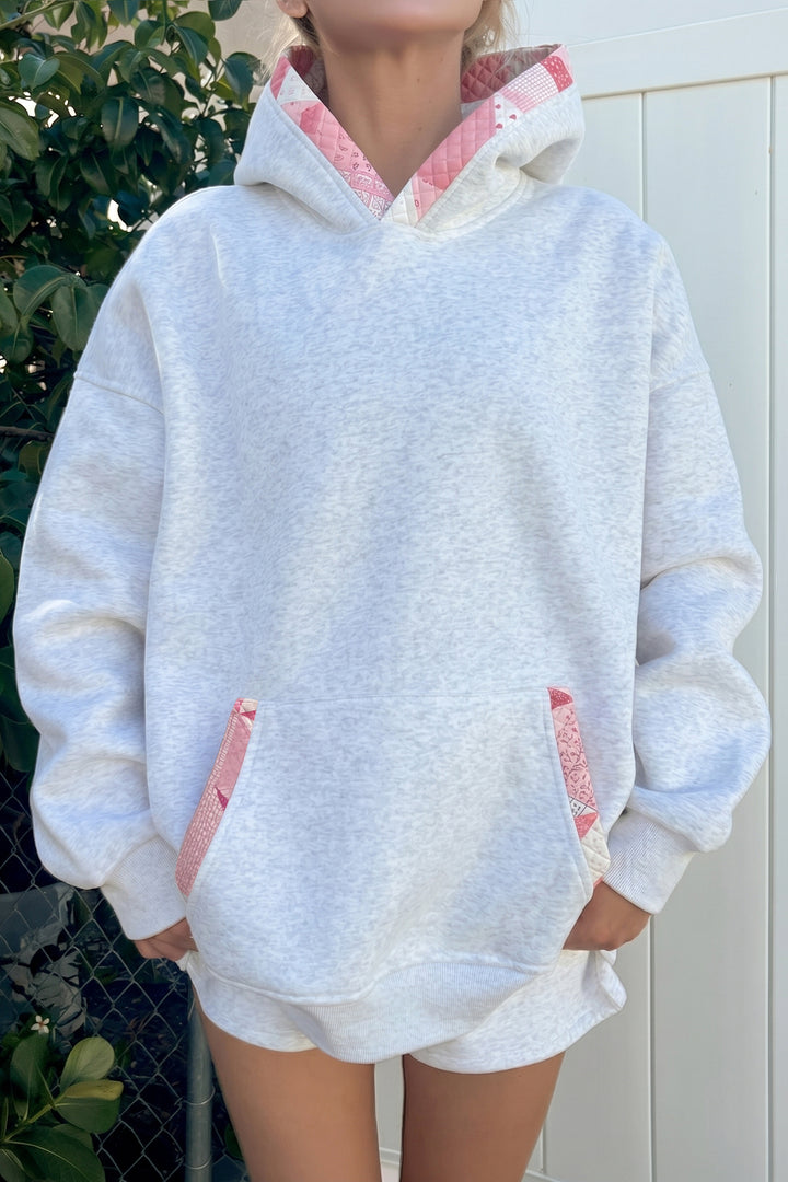 Gray Contrast Patchwork Oversized Hoodie