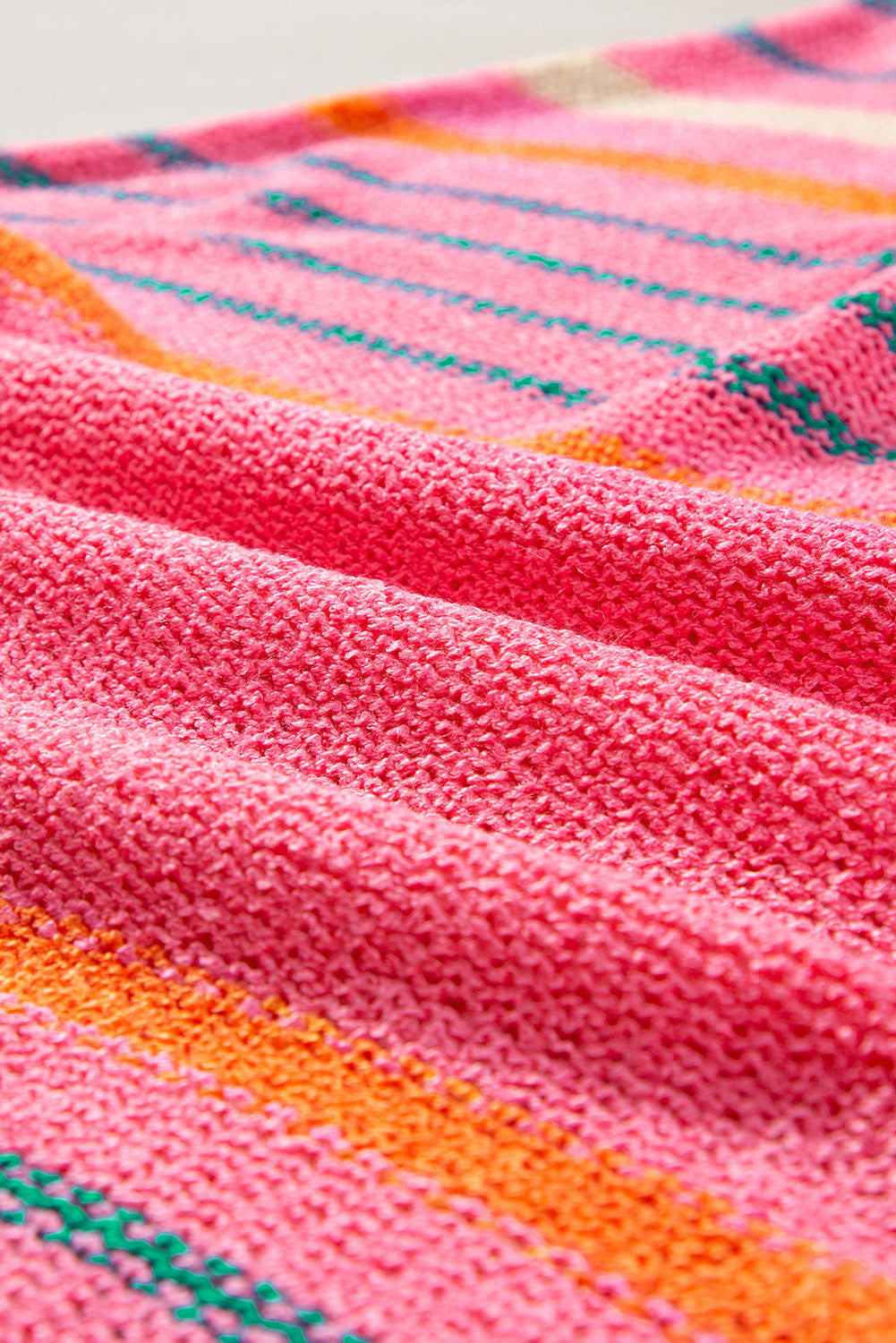 Rose Striped Detail Wide Sleeve Lightweight Knitted Sweater