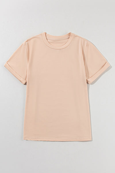 Khaki Casual Plain Crew Neck Tee