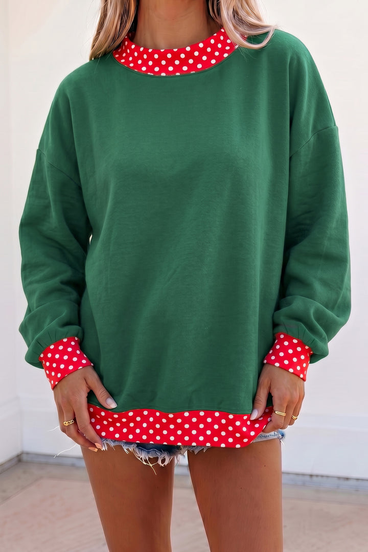 Red Colorblock Polka Dot Contrast Trim Oversized Sweatshirt