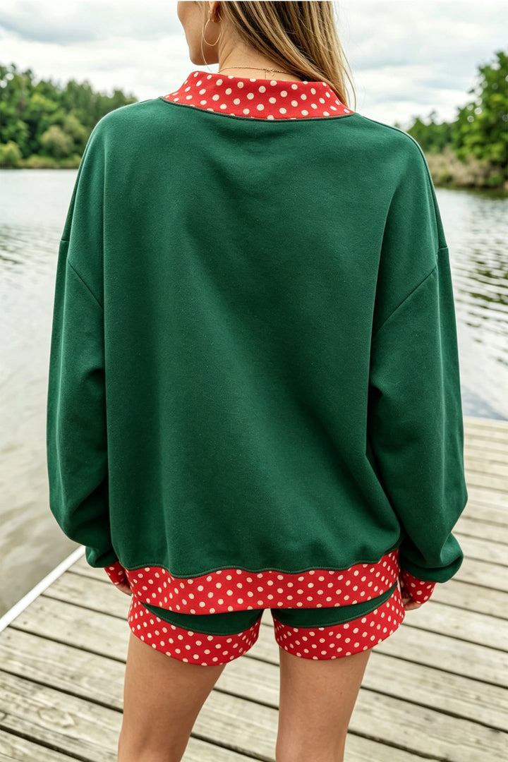 Carrot Gingham Trim Baggy Pullover 2pcs Short Set