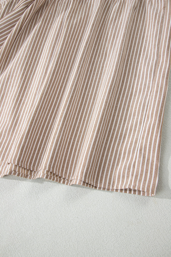 Khaki Stripe Flutter Sleeve Buttoned Front Slit Maxi Dress