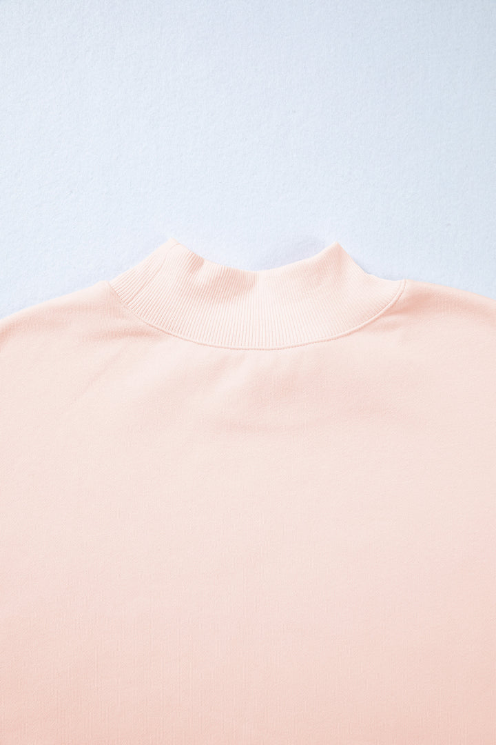 Light Pink Oversize Blessed Embroidered Mock Neck Sweatshirt