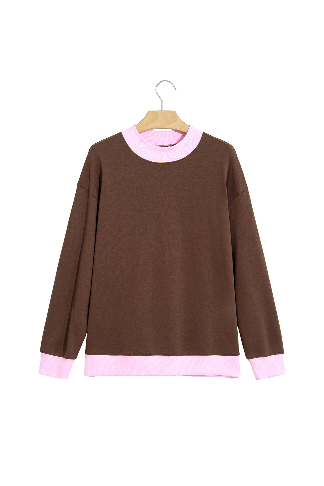 Pink Colorblock Trim Crewneck Long Sleeve Pullover Sweatshirt