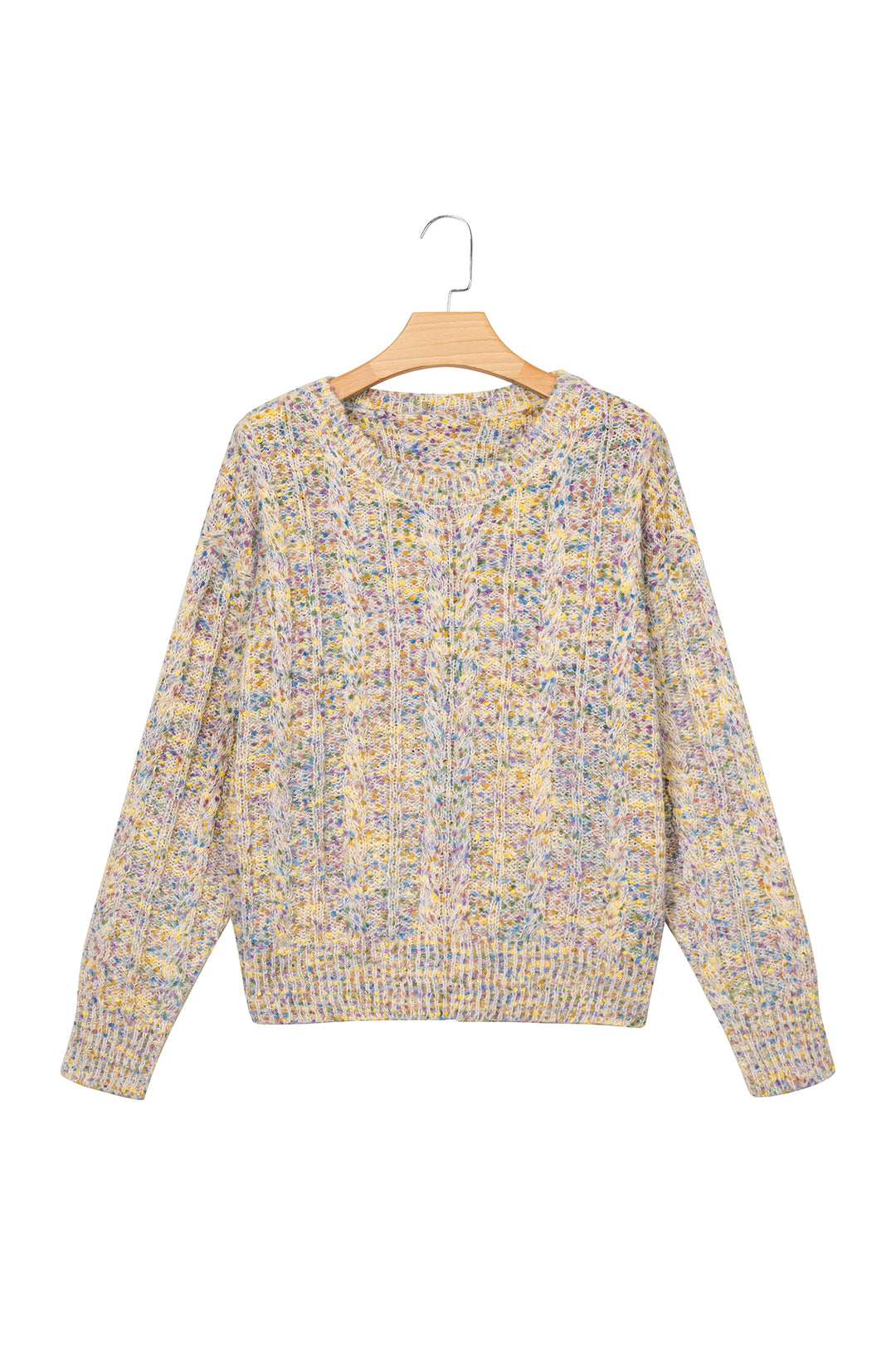 Multicolour Cozy Cable Knit Round Neck Long Sleeve Confetti Sweater