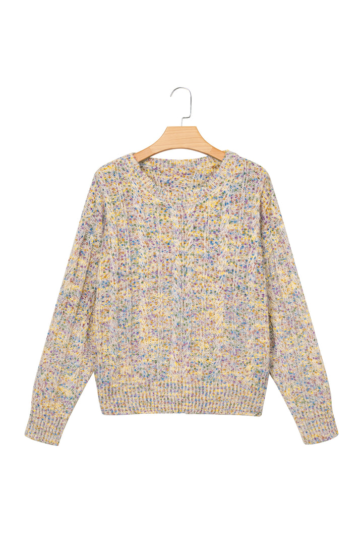 Multicolour Cozy Cable Knit Round Neck Long Sleeve Confetti Sweater