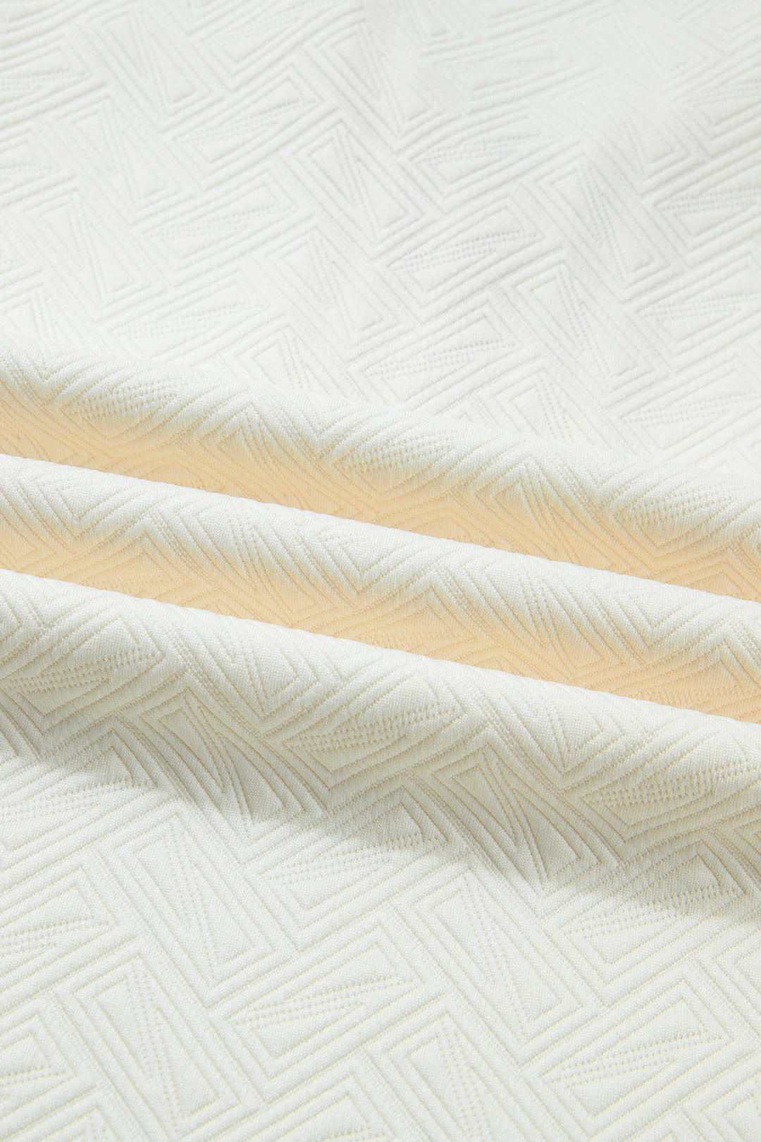 White Textured Knit Contrast Striped Accent Zipped Collar Pullover Top