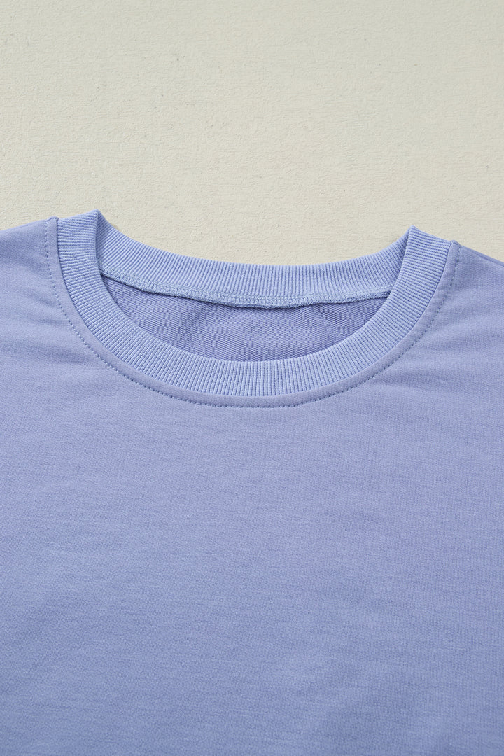 Beau Blue Flounce Long Sleeve Top Drawstring Pants Contrast Velvet Bow Knot 2pcs Lounge Set