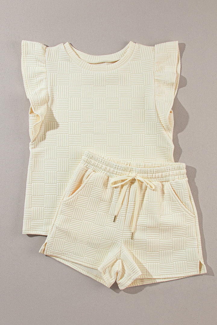 Pearl Textured Ruffled Sleeve Tee and Shorts Set