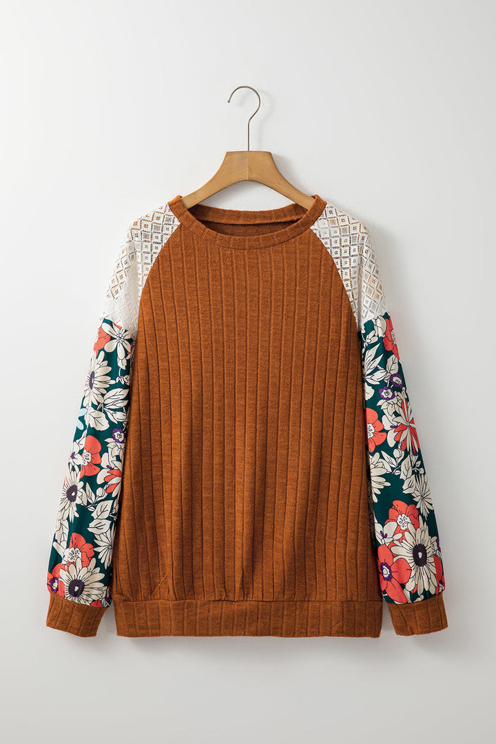 Bailey Patchwork Long Sleeve Ribbed Blouse