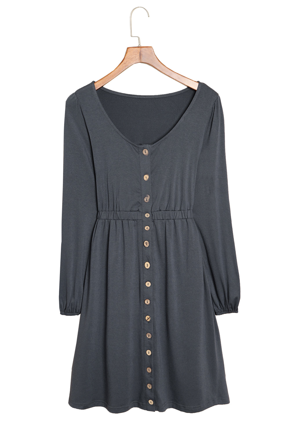 Gray Button Up High Waist Long Sleeve Dress