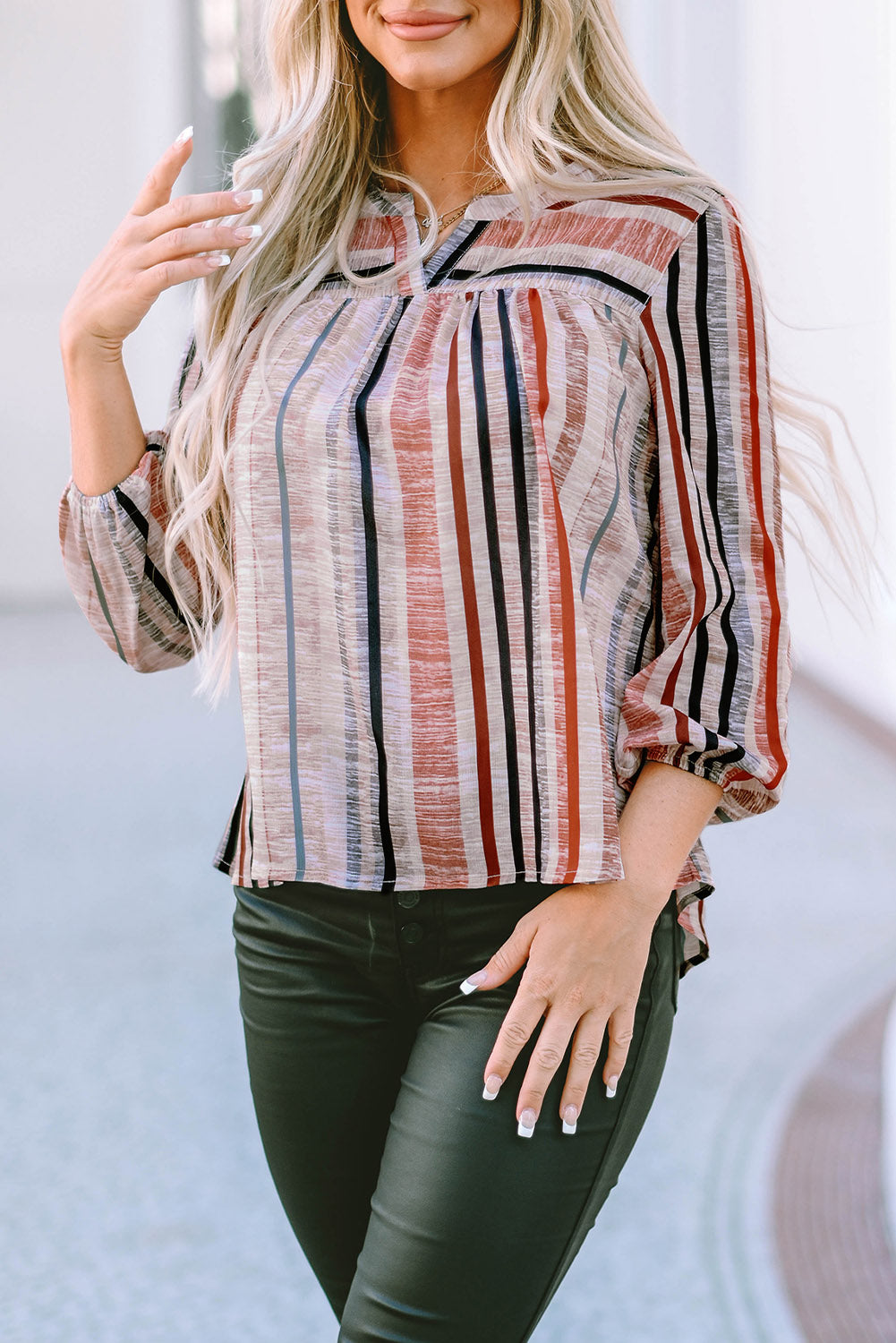 Multicolor Striped 3/4 Sleeve Blouse