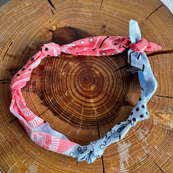 GEMELLI | KNOTTED BANDANA SCARF NECKLACE - SALMON AND BABY BLUE