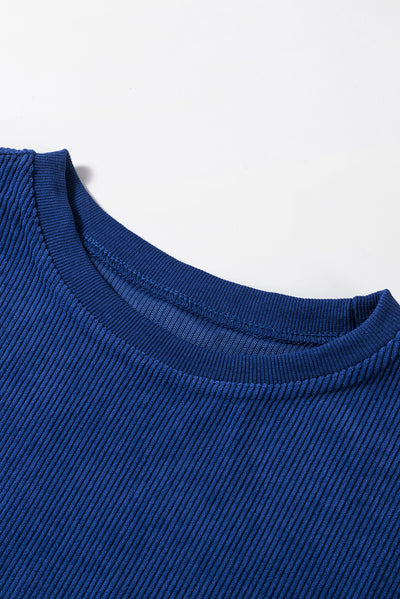 Dark Blue Ribbed Corduroy Oversized Sweatshirt