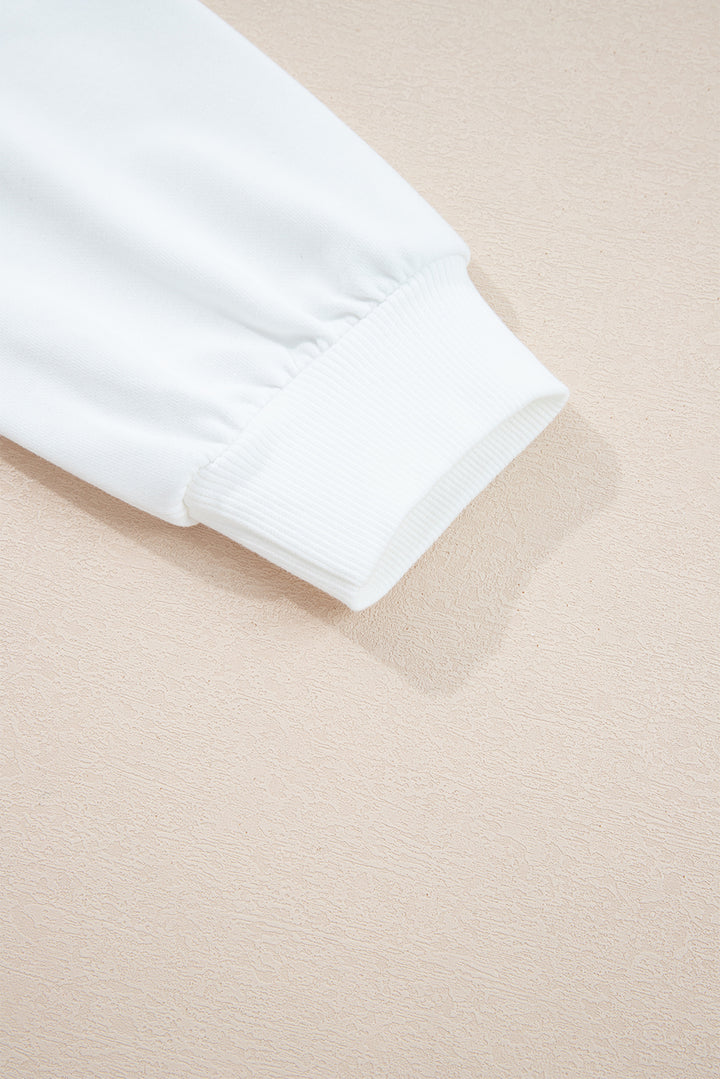 White HOLLY JOLLY Embroidered Graphic Pullover Sweatshirt