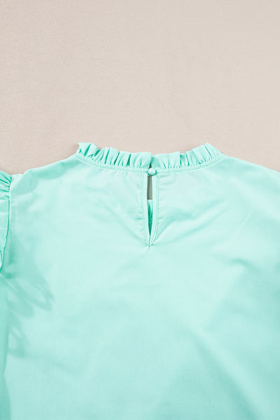 Mint Green Layered Ric Rac Cap Sleeve Frilled Neck Blouse