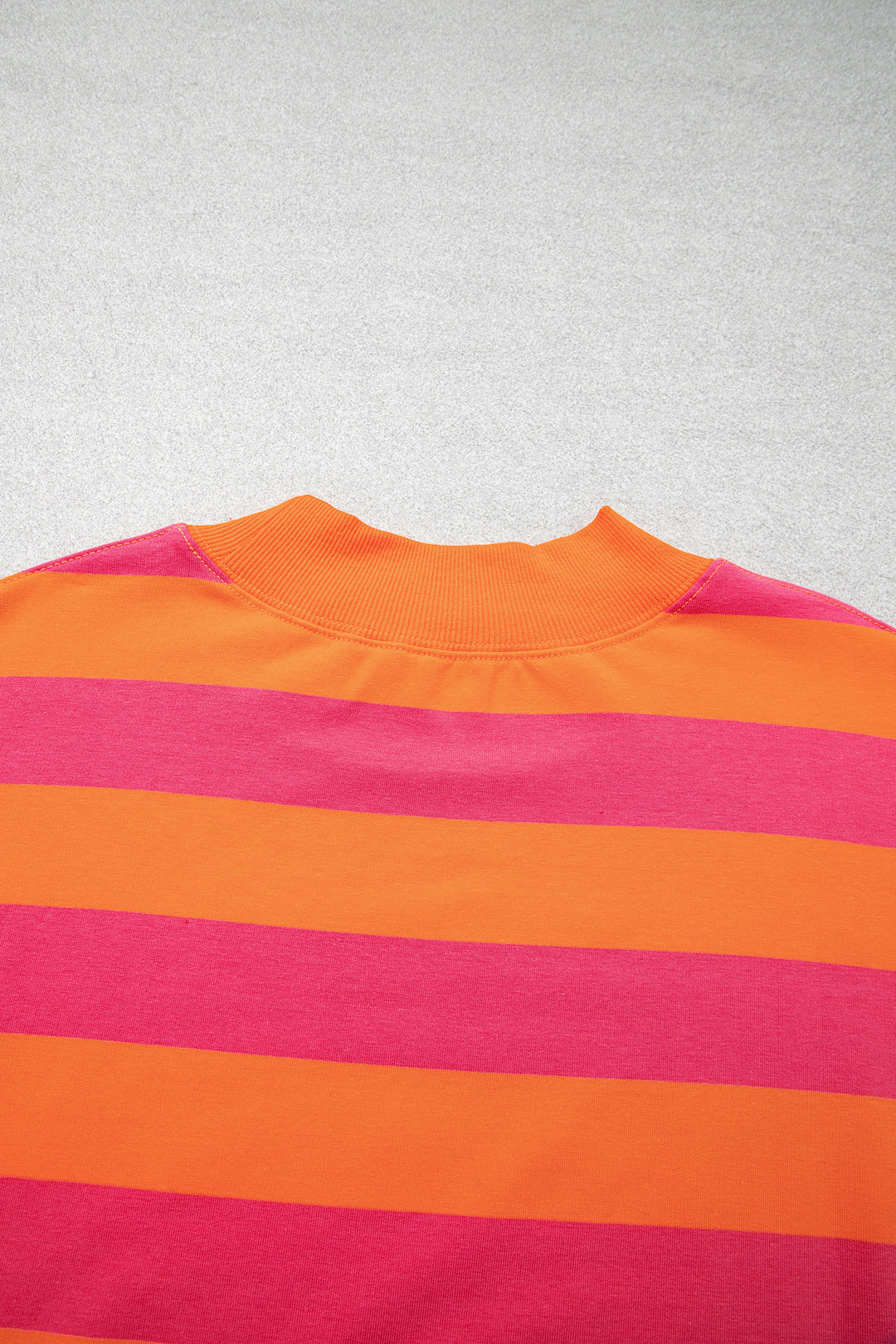 Orange Stripe Ribbed Trim Stand Neck Dropped Shoulder Plus Size Sweatshirt
