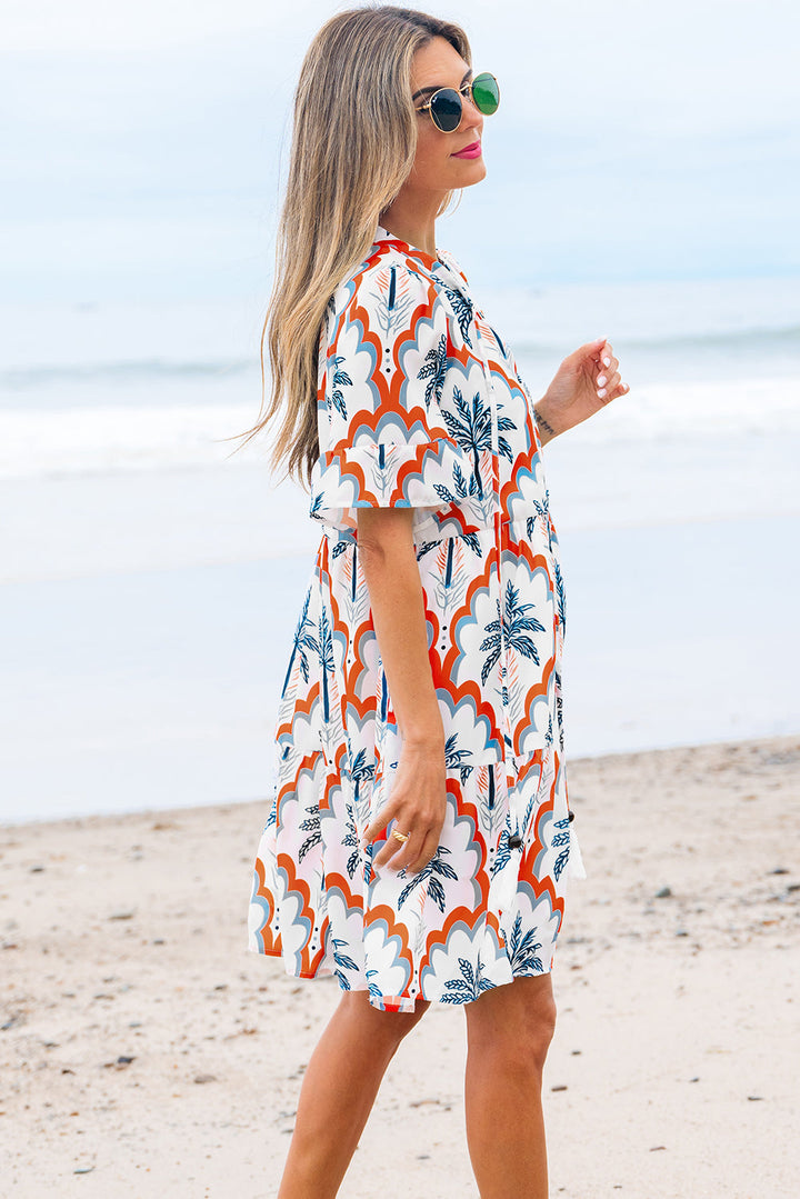 Genesis Palm Tree Printed Short Sleeve Dress