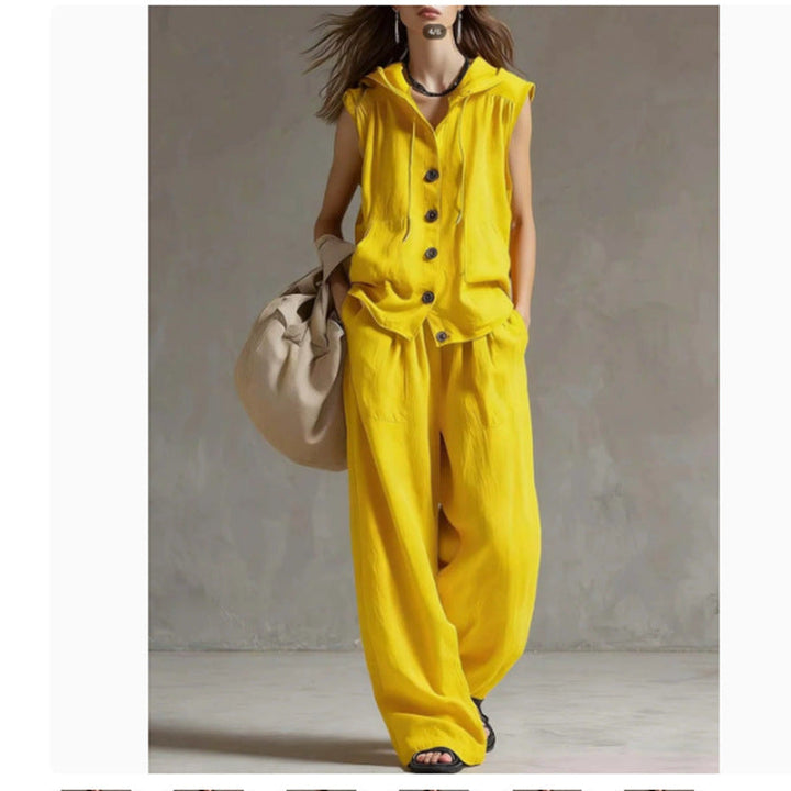 Sleeveless Hooded Top &amp; Wide-Leg Pants Set | High-Waist Two-Piece