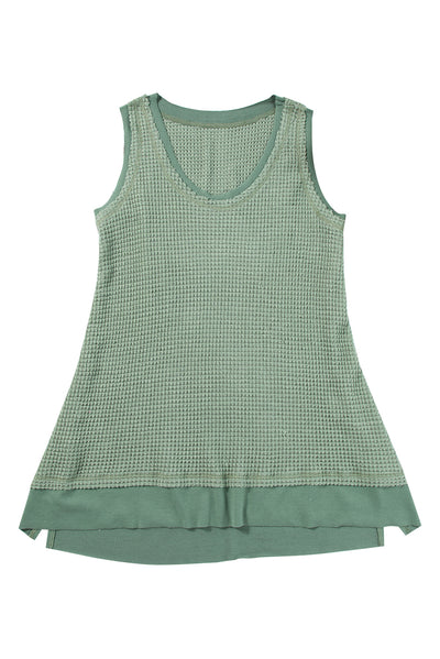 Sea Green Scoop Neck Waffle Knit Flowy Vest