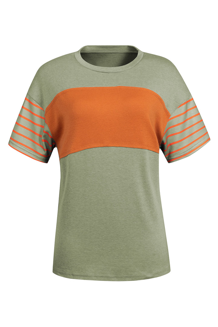 Laurel Green Color Block Striped Detail Loose T Shirt
