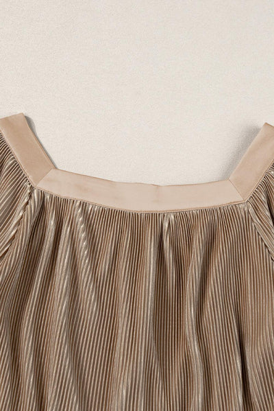 Simply Taupe Pleated Puff Sleeve Square Neck Blouse