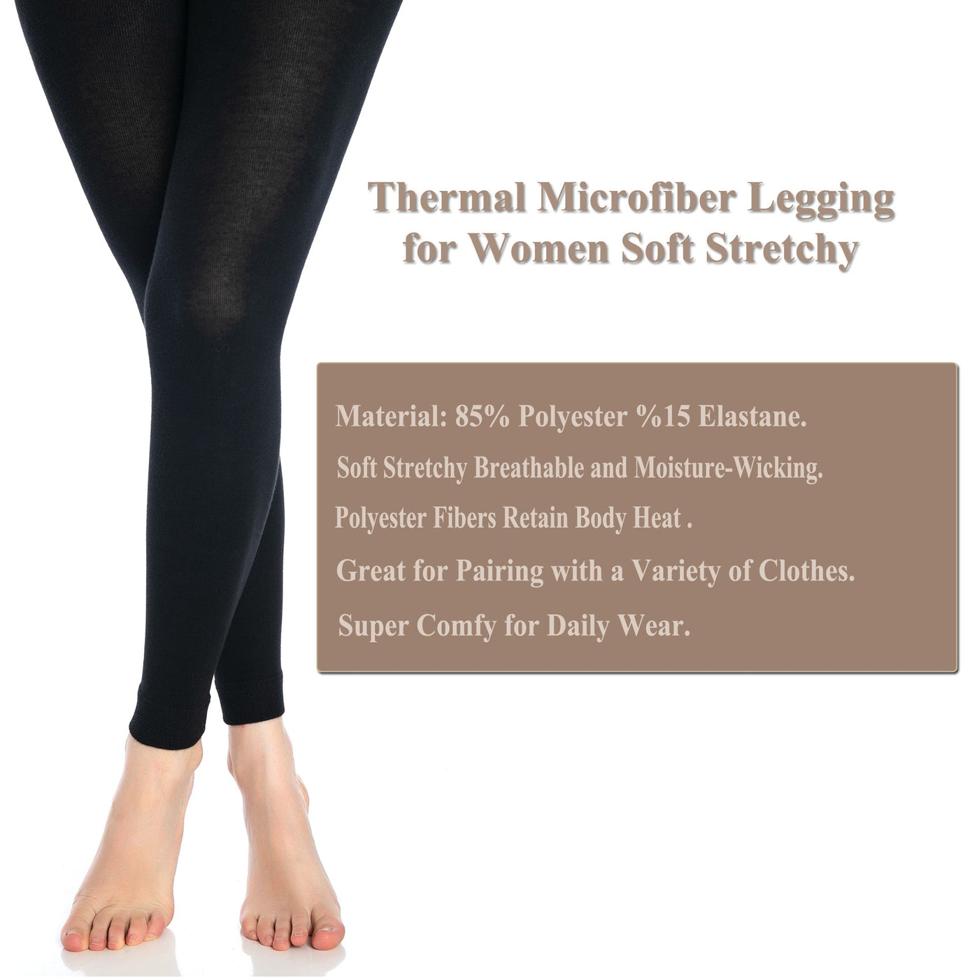 Black Thermal Leggings for Women Microfiber Soft Stretch Full Legging - S-M