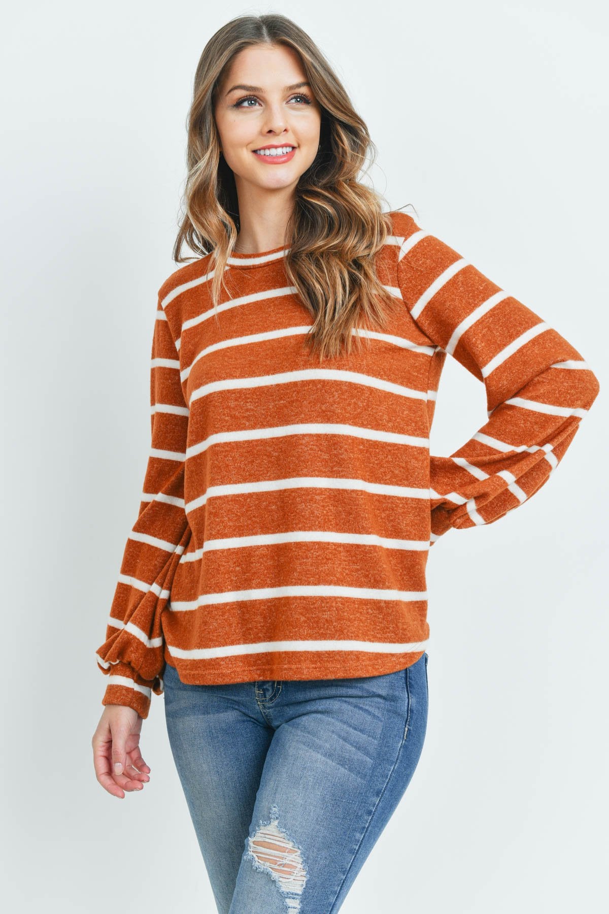 Striped Long Sleeved Round Neck Swing Top