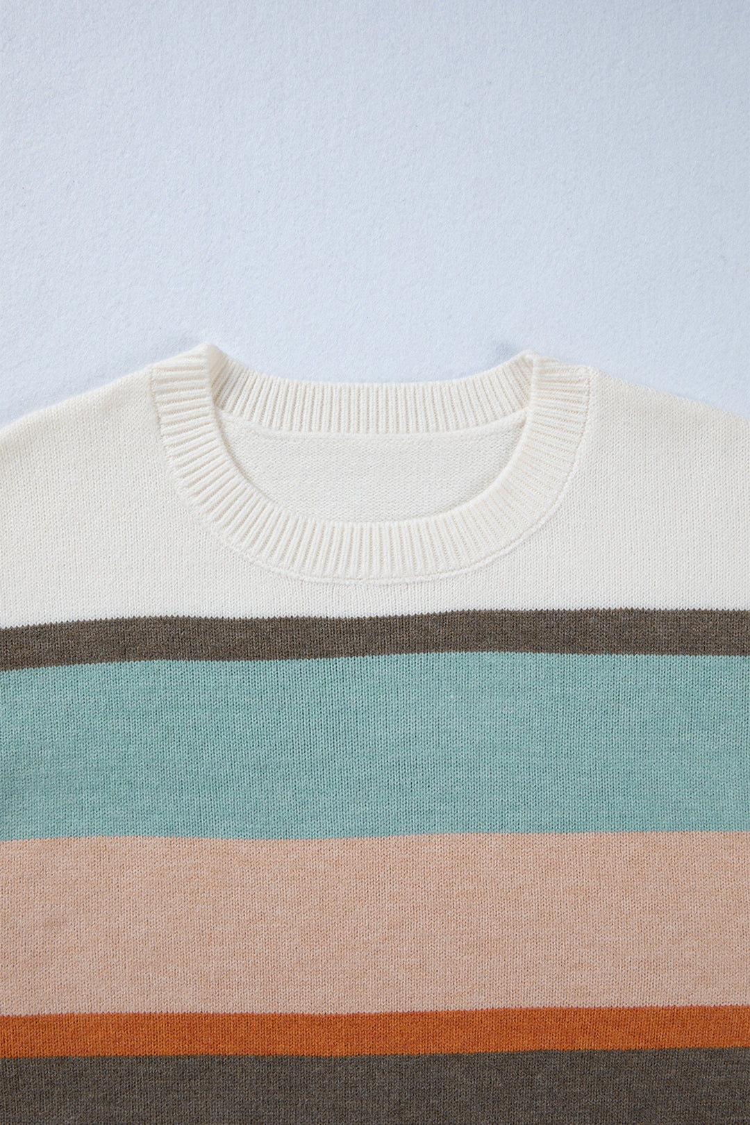 White Striped Color Block Knit Drop Shoulder Sweater