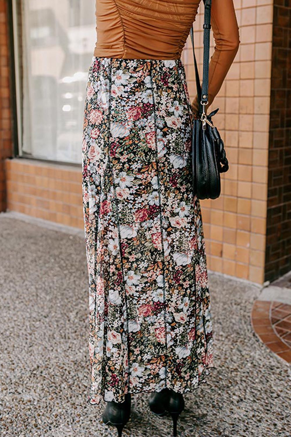 Floral Elastic Waist Maxi Skirt