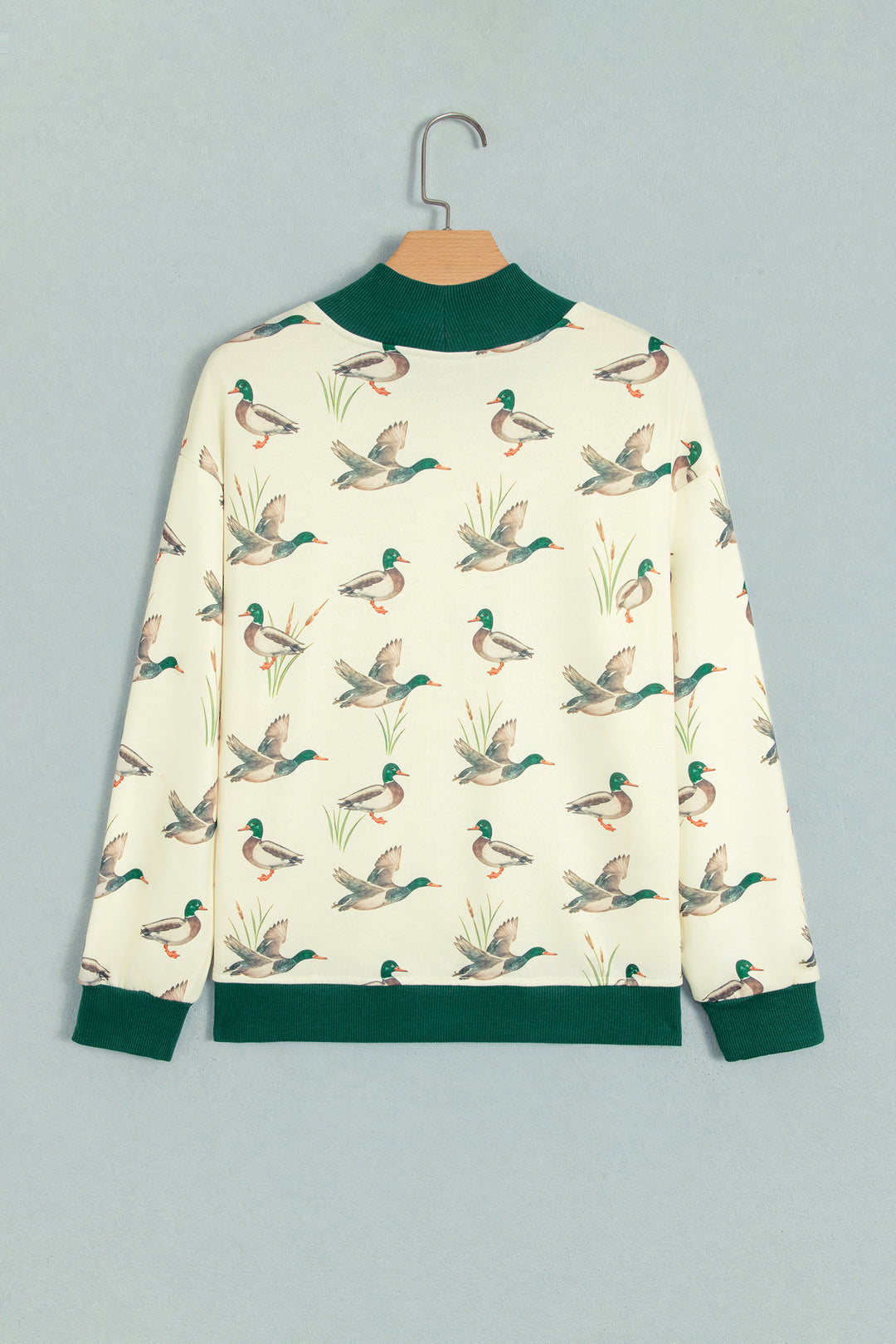 Multicolour Mallard Print Patchwork Colorblock High Neck Sweatshirt
