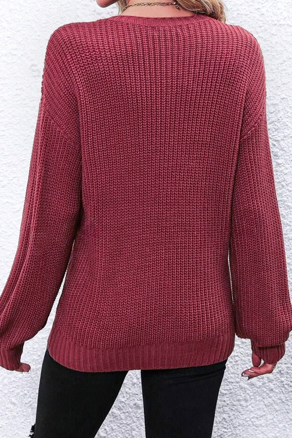 Red Sandalwood Thanks Giving Letter Graphic Crew Neck Sweater