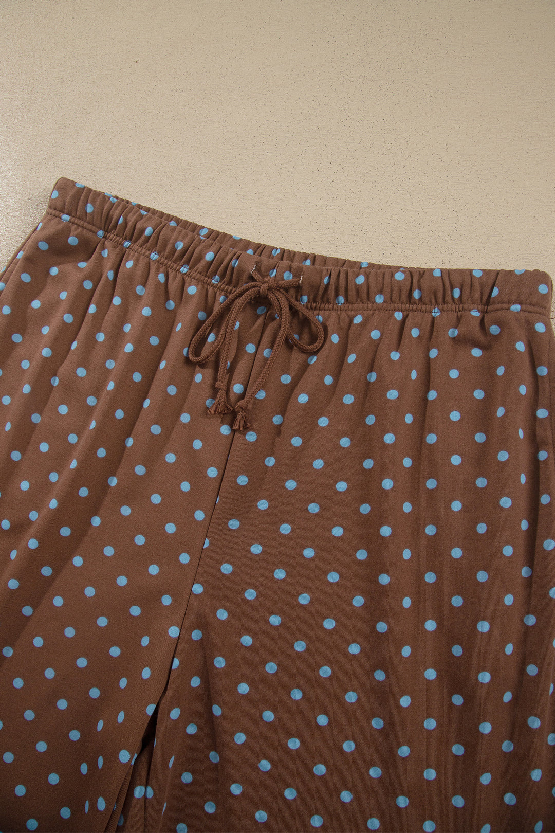 Brown Polka Dot Round Neck Long Sleeve Plus Size Set