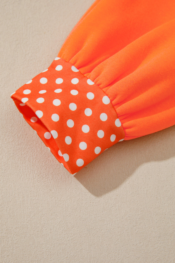 Orange Polka Dot Patchwork Round Neck Plus Size Sweatshirt