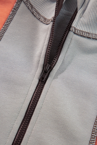 Light Grey Color Block Stitching Detail Half Zipper Sweatshirt